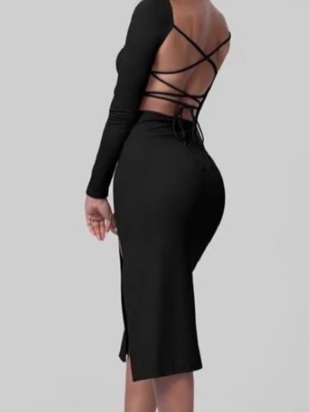 Halara black long sexy stretchy midi dress lace up back size M